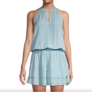 Ramy Brook NWT Mackie Tiered Smocked Waist Halter Dress Babyblue Free-shipping!